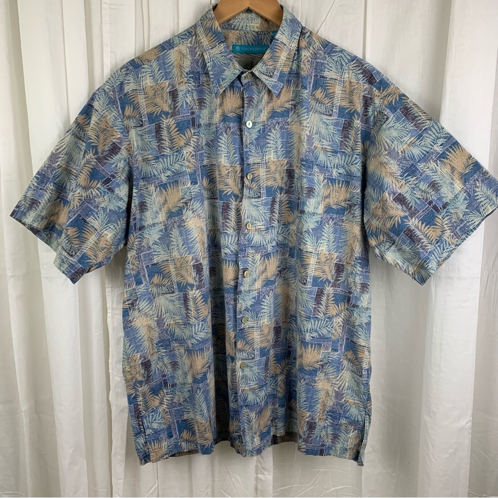 Tori Richard 100% Cotton Lawn Shirt Leafy Abstract Design Size L